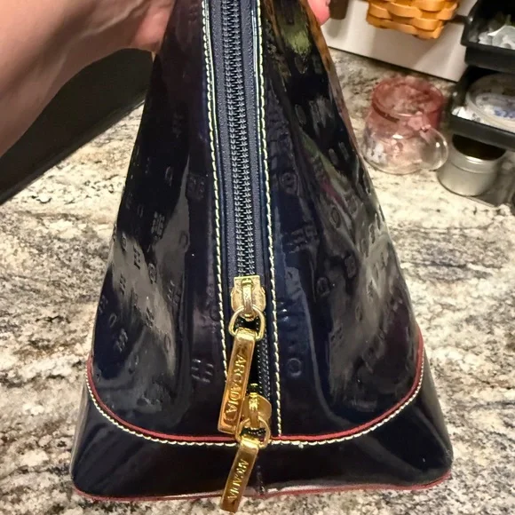ARCADIA Italy Navy Oceano Patent Leather Dome Satchel Bag - Picture 4 of 9